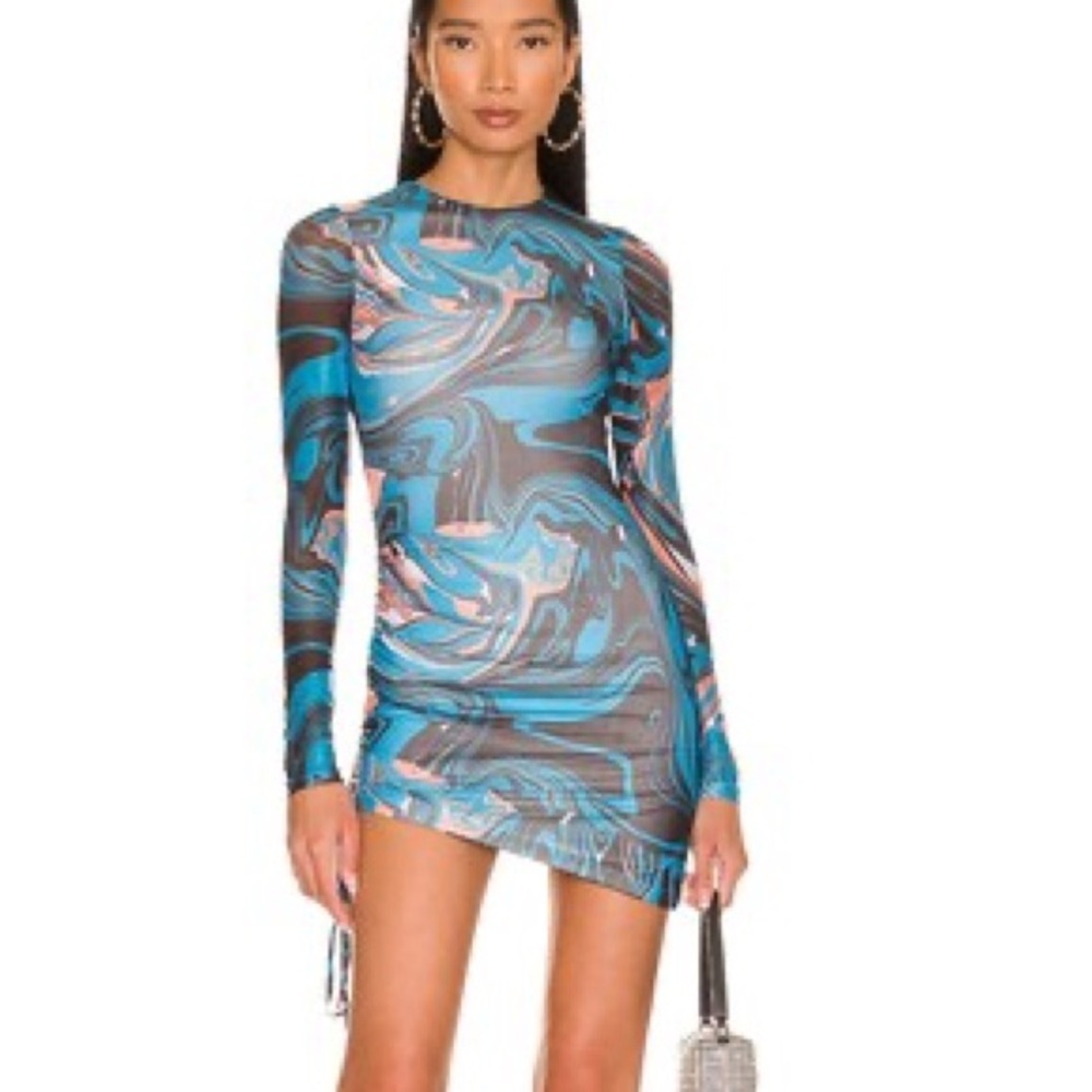 Revolve Superdown Katya Ruched Mini Dress Long Sleeve Mesh Bodycon Size XS
